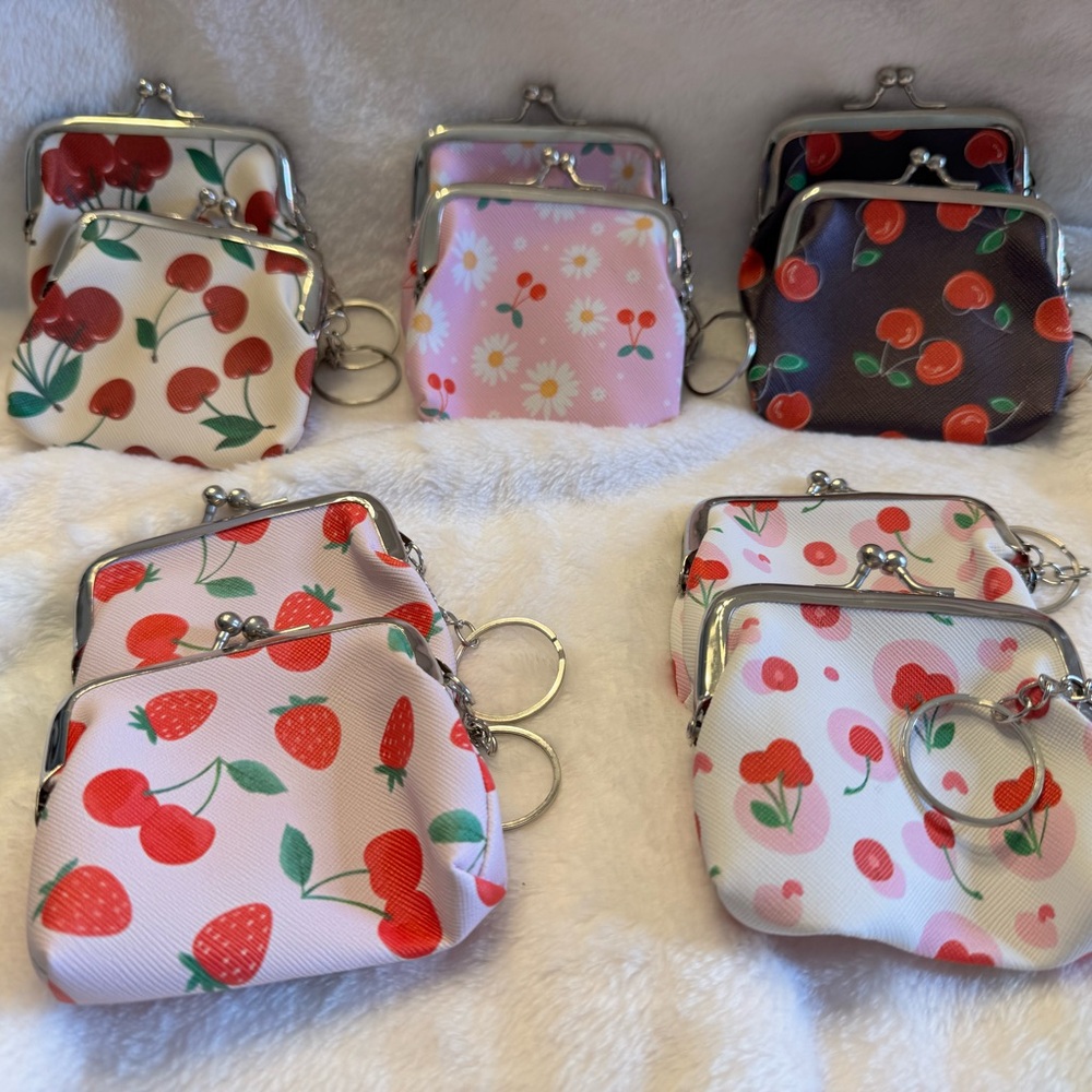 Cherry and Strawberry Print Coin Purse Set